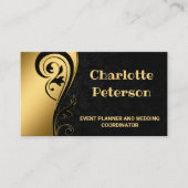 Elegante Black & Gold Floral Event Planner Visitenkarte (Vorderseite)