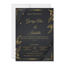 Elegante Black & Gold Floral Save the Date Card