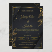 Elegante Black & Gold Floral Save the Date Card (Vorne/Hinten)