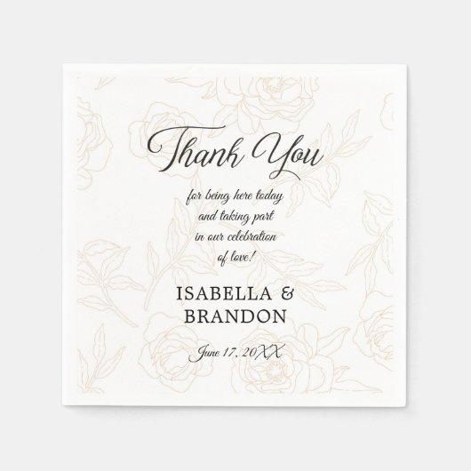 Elegante Black Gold Floral Wedding Party Serviette (Vorderseite)