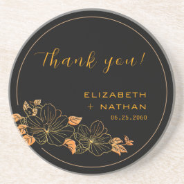 Elegante Black Gold Floral Wedding Vielen Dank für Getränkeuntersetzer