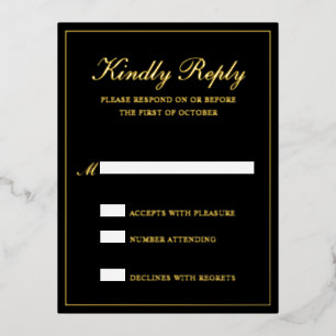 Elegante Black Gold Foil Formal Wedding RSVP Card Folie Einladungspostkarte