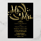 Elegante Black & Gold Foil Mr & Mrs. Wedding Folieneinladung (Vorderseite)