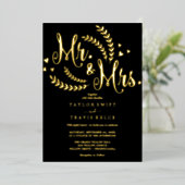 Elegante Black & Gold Foil Mr & Mrs. Wedding Folieneinladung (Stehend vorne)