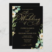 Elegante Black Gold Foil Script Grüne Hochzeit Einladung (Vorne/Hinten)