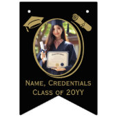Elegante Black, Gold Foto Graduation Cap, Diploma Wimpelkette (Zweite Fahne)
