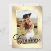 Elegante Black Gold Foto Graduation Party Einladung (Vorderseite)