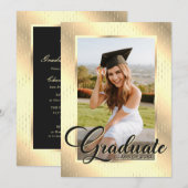 Elegante Black Gold Foto Graduation Party Einladung (Vorne/Hinten)