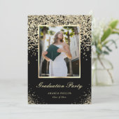 Elegante Black Gold Foto Graduation Party Einladung (Stehend Vorderseite)