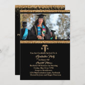 Elegante Black & Gold Foto Nurse Graduation Party Einladung (Vorne/Hinten)