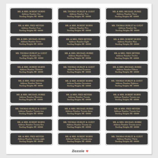 Elegante Black Gold Gast List Mailing Labels (Blatt)