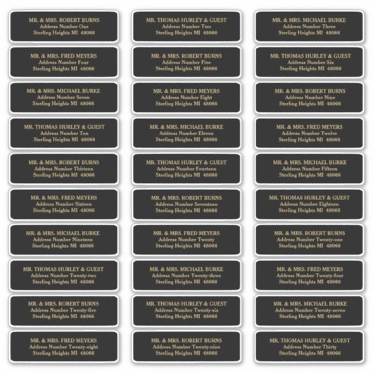 Elegante Black Gold Gast List Mailing Labels (Vorderseite)