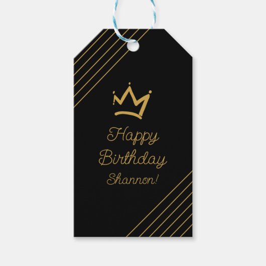 Elegante Black Gold Geburtstagskrone Geschenkanhänger (Vorderseite)