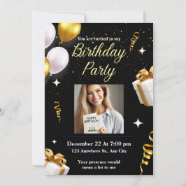 Elegante Black Gold Geburtstagsparty Einladungskar Einladung