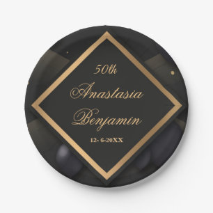 Elegante Black Gold Geometric 50. Geburtstagsparty Pappteller