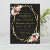 Elegante Black Gold Geometric Floral Quinceñera Einladung (Stehend Vorderseite)
