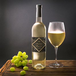 Elegante Black Gold Geometric Geburtstagsparty Weinetikett