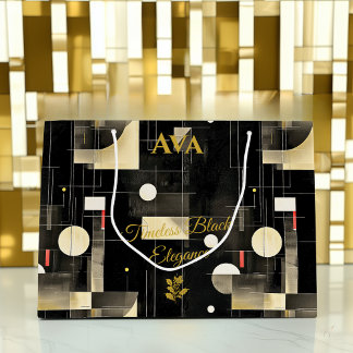 Elegante Black & Gold geometrische Geschenktasche Große Geschenktüte