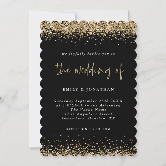 Elegante Black Gold Glitzer Borders Wedding Einladung (Vorderseite)