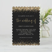 Elegante Black Gold Glitzer Borders Wedding Einladung (Stehend Vorderseite)
