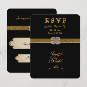Elegante Black Gold Glitzer Brooch RSVP Karte