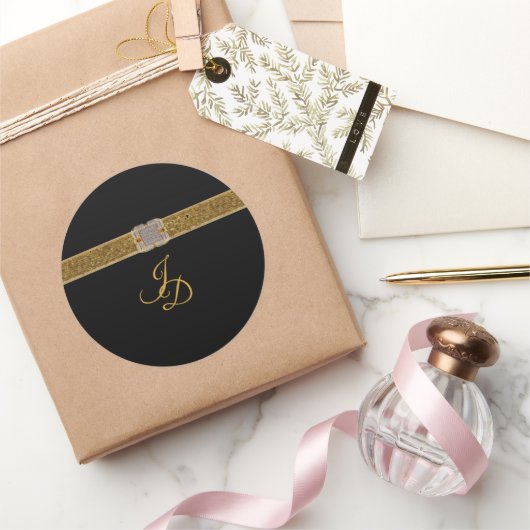 Elegante Black Gold Glitzer Brooch Runder Aufkleber (Schenken)