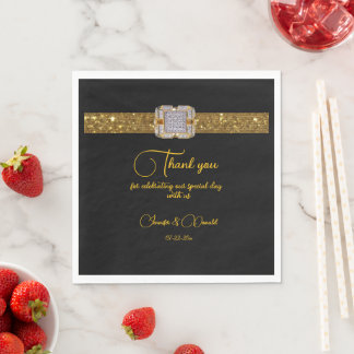 Elegante Black Gold Glitzer Brooch Serviette