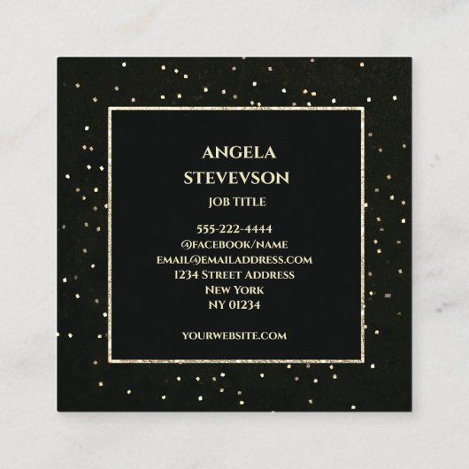 Elegante Black Gold Glitzer Business Card Quadratische Visitenkarte (Rückseite)