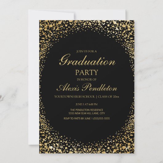 Elegante Black Gold Glitzer Graduation Party Einladung