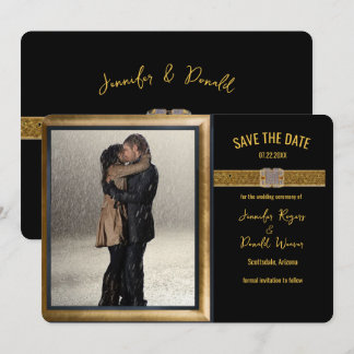 Elegante Black Gold Glitzer Hochzeit Save The Date