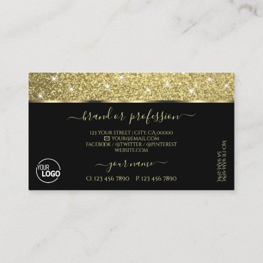 Elegante Black Gold Glitzer Luminous Stars hinzufü Visitenkarte (Rückseite)
