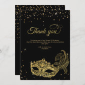 Elegante Black Gold Glitzer Masquerade Vielen Dank Dankeskarte (Vorne/Hinten)