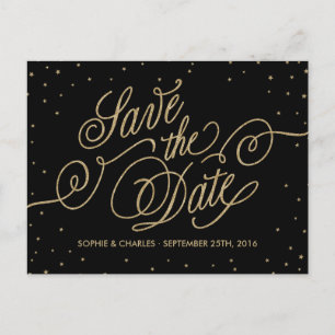 Elegante Black & Gold Glitzer Stars Save the Date Ankündigungspostkarte