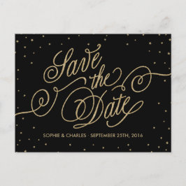 Elegante Black & Gold Glitzer Stars Save the Date Ankündigungspostkarte