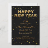 Elegante Black Gold Glitzern - Neujahr Einladung (Vorderseite)