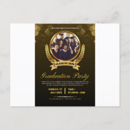 Elegante Black & Gold Graduation Party Einladung. Einladungspostkarte