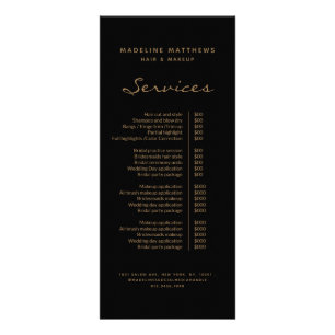 Elegante Black Gold Hair Stylist Service Preislist Werbekarte