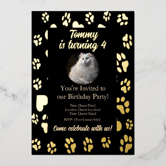 Elegante Black & Gold Haustiere Einladung zum Gebu (Vorderseite)