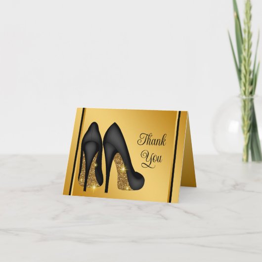 Elegante Black Gold High Heel Shoe Vielen Dank Dankeskarte (Vorderseite)