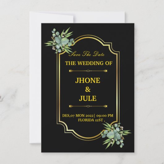 Elegante Black Gold Hochzeit Einladung (Vorderseite)