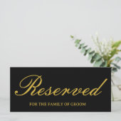 Elegante Black Gold Hochzeit Reservierte Signaturk (Stehend Vorderseite)