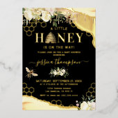 Elegante Black Gold Honey Bee Baby Shower Folieneinladung (Vorderseite)