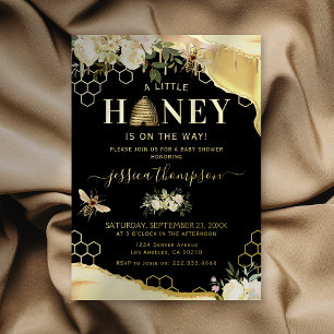Elegante Black Gold Honey Bee Baby Shower Folieneinladung