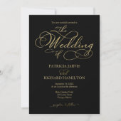 Elegante Black Gold Imitate Foil Script Wedding Einladung (Vorderseite)