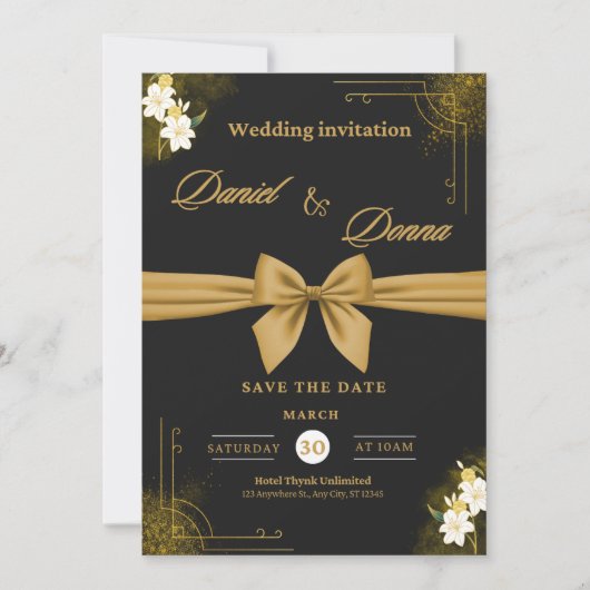 Elegante Black Gold Imitats Foil Script Wedding In Einladung (Vorderseite)