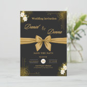 Elegante Black Gold Imitats Foil Script Wedding In Einladung (Stehend Vorderseite)