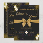 Elegante Black Gold Imitats Foil Script Wedding In Einladung (Vorne/Hinten)