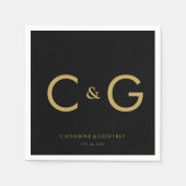 Elegante Black & Gold Initials Monogram Wedding Serviette (Vorderseite)
