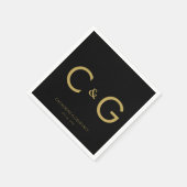 Elegante Black & Gold Initials Monogram Wedding Serviette (Ecke)