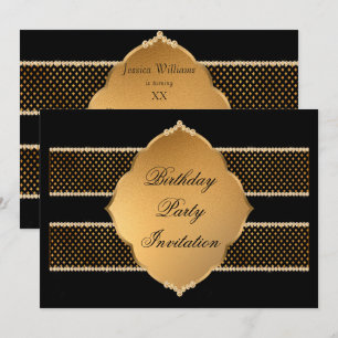 Elegante Black & Gold Juwelen zum Geburtstag dekor Einladung